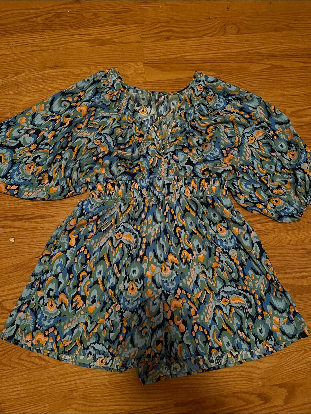 Blue Multi Floral Print Smocked-Waist Romper
